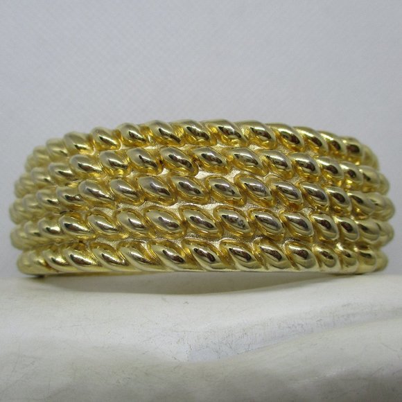 Heavy Weight Rope Design Clamper Bracelet Gold Tone Texted Rope Design 3-D* - Picture 5 of 10
